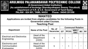 Read more about the article Palaniandavar Polytechnic College Recruitment 2023 23 Teaching Faculty Posts | Apply Now!