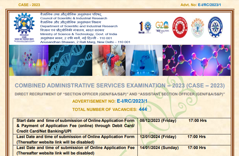 Read more about the article CSIR CASE Recruitment 2024 444 SO & ASO Posts Released now