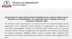 Read more about the article Income Tax Recruitment 2024 291 Sports Person Posts