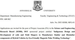 Read more about the article Annamalai University Recruitment 2024 – Project Associate Post