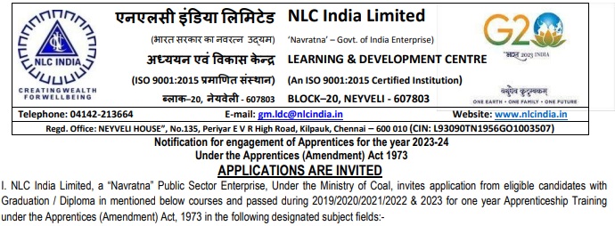 Neyveli Lignite Corporation Recruitment 2024 - Graduate & Technician Apprentice Post