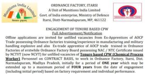 Read more about the article Ordnance Factory Recruitment 2024 105 CPW Posts