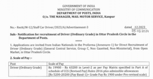 Read more about the article Indian Post Office Recruitment 2024 78 Staff Car Driver Posts Released