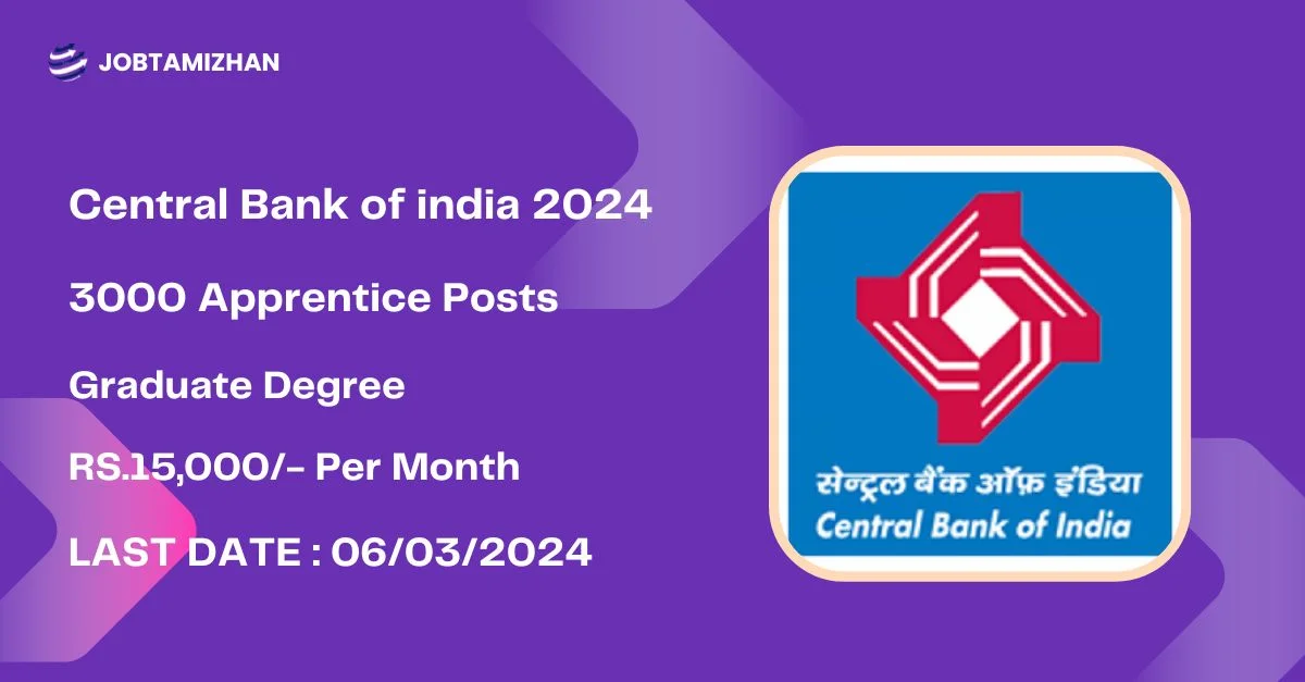 Central Bank of India Recruitment 2024 3000 Apprentice Posts