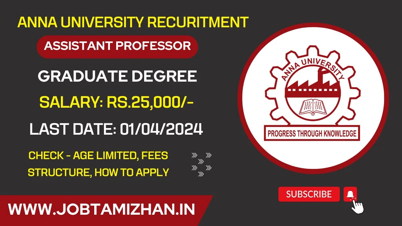 Anna University Recruitment for Assistant Professor (2024)
