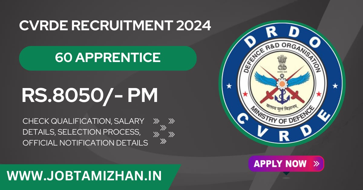 DRDO CVRDE Recruitment 2024 : 60 Apprentice Posts Vacancies Apply Online