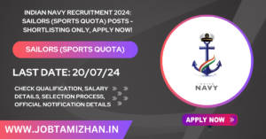 Read more about the article Indian Navy Recruitment 2024: Sailors (Sports Quota) Posts – Shortlisting Only, Apply Now!