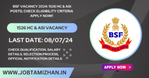 Read more about the article BSF Vacancy 2024: 1526 HC & ASI Posts; Check Eligibility Criteria Apply Now!