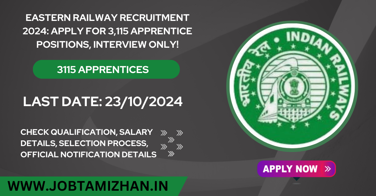 Read more about the article Eastern Railway Recruitment 2024: Apply for 3,115 Apprentice Positions, Interview Only!